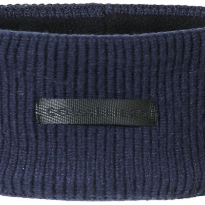 Faixa de cabeça azul escuro em malha com etiqueta preta