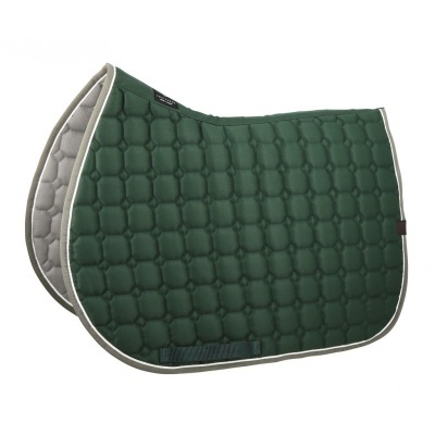 Tapete de sela acolchoado verde com bordas brancas e interior cinza