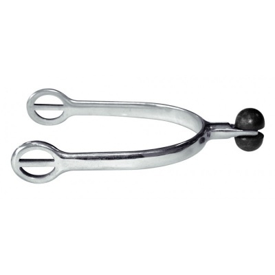 Espora de metal prateado com esferas negras e argolas circulares