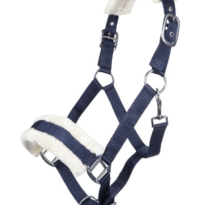 Cabresto de cavalo azul com almofadas brancas