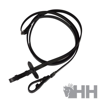 Rédeas pretas de couro com fivelas metálicas