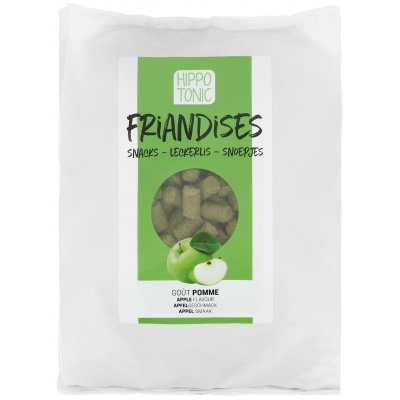 Pacote branco com snacks de maçã Hippo Tonic