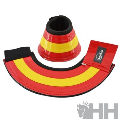 Protetor de casco de cavalo vermelho e amarelo com faixa de velcro e etiqueta Gifts