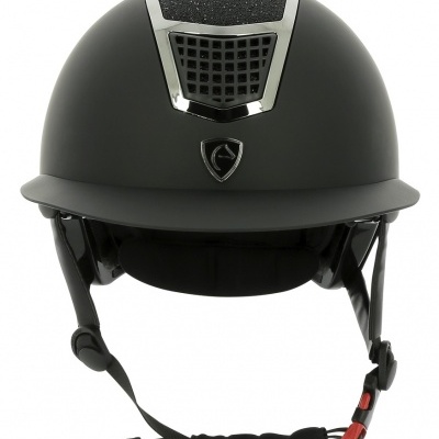 Capacete de equitação preto fosco com ventilação frontal e correia ajustável
