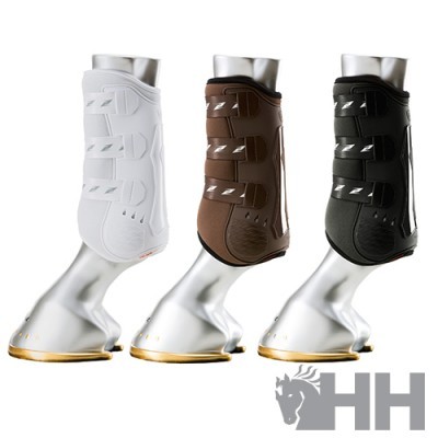 Protetores de perna para cavalo em branco, castanho e preto com fechos de velcro