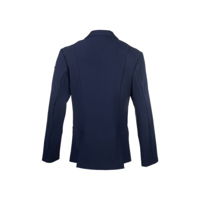 Blazer azul escuro visto pelas costas com costuras definidoras