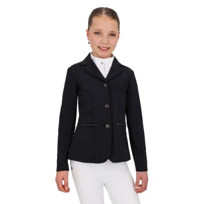 Blazer preto de criança com botões e calças brancas