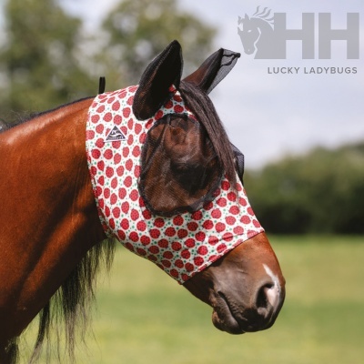 Máscara facial para cavalo com padrão de joaninhas e orelhas em rede