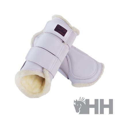 Proteções de cavalo brancas com interior em pelo sintético e tiras de velcro