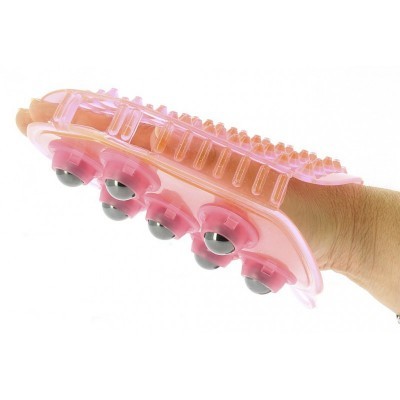 Dispositivo de massagem manual cor-de-rosa com bolas de rolamento cinza