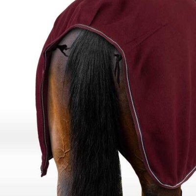 Manta bordô para cavalo cobrindo a parte traseira com cordões pretos