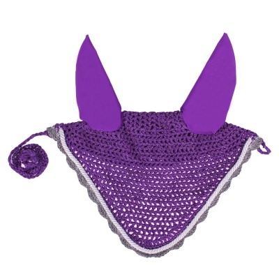 Boné roxo de crochê com orelhas roxas para cavalo ou pónei