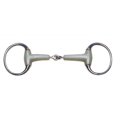 Freio de cavalo com boca em borracha cinza e argolas metálicas