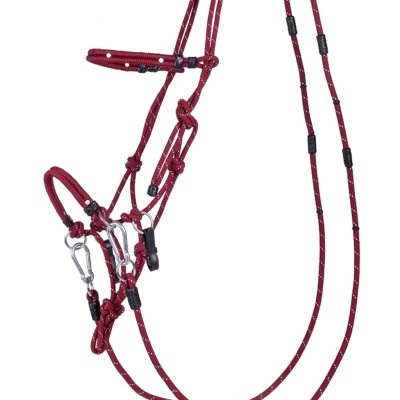 Cabresto de corda vermelho com argolas metálicas prateadas
