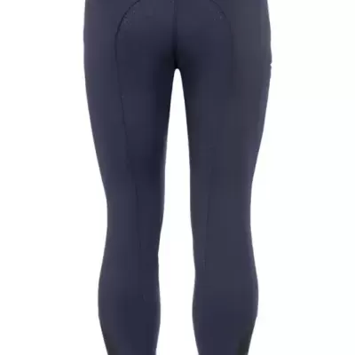 Calças de equitação azul escuro vistas de trás com bolsos e reforços antiderrapantes
