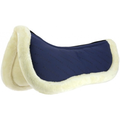 almofada para sela azul escura com bordas de pelo branco