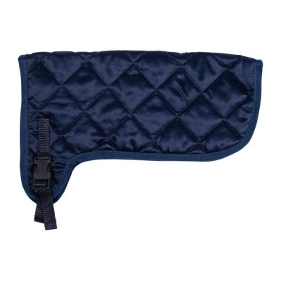 Peça de roupa acolchoada azul escuro com fivela preta