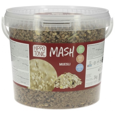 Baldes transparentes de muesli Hippo Tonic Mash 3 kg com tampa branca e etiqueta vermelha