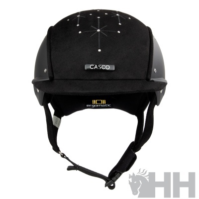 Capacete preto CASCO com detalhes brancos e alça ajustável