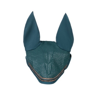 Protetor de orelhas para cavalo azul com malha respirável e detalhe castanho