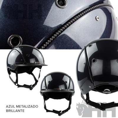 Capacete azul metalizado brilhante para equitação com fecho ajustável