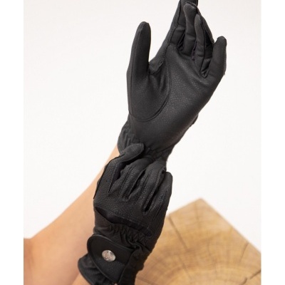 Luvas pretas de material sintético com punhos elásticos