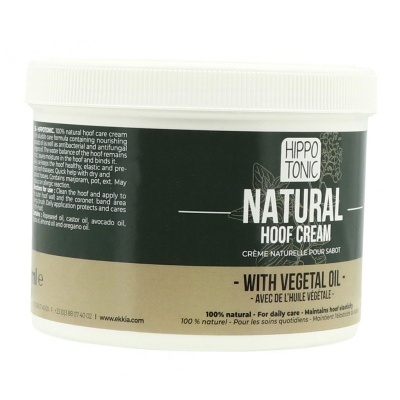 Creme para cascos natural Hippo Tonic embalagem branca com rótulo verde escuro e bege