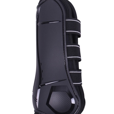 Protector de equitação preto com fechos de velcro elásticos