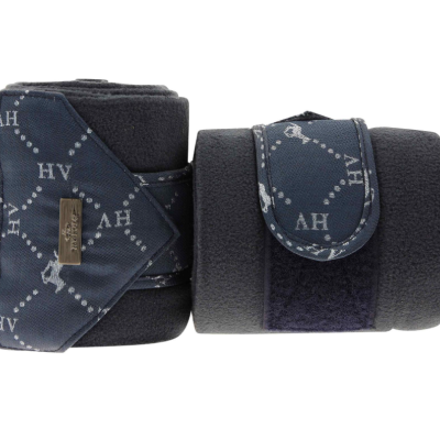 Polainas de tecido polar cinzento com detalhes em tecido azul escuro estampado com 