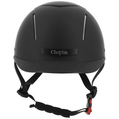 Capacete preto fosco Choplin com alças ajustáveis e fecho vermelho