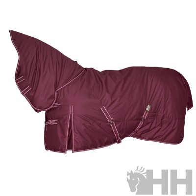 Cobertura para cavalo vinho com fivelas e detalhes brancos, marca HH