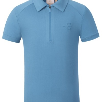 T-shirt polo azul claro com fecho de correr e logótipo em relevo -G