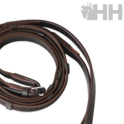 Rédea castanha de corda com detalhes em couro e argola metálica, logo HH cinzento