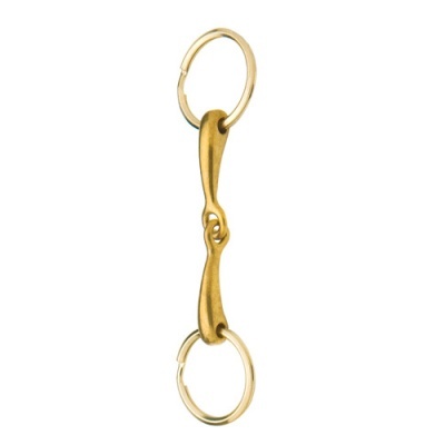 Chaveiro metálico dourado com duas argolas e peça curva central