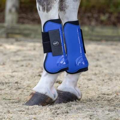 Proteções azuis para patas traseiras de cavalo com fecho de velcro