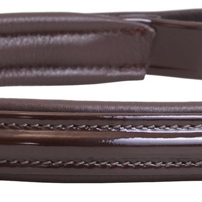 Reínea de couro castanho com costuras e detalhe metálico com 'W'