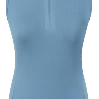 Regata feminina azul claro com fecho e gola