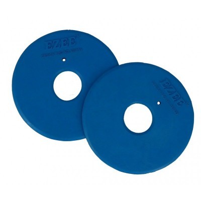 Discos de treino azuis EZEE com texto em relevo sobre fundo branco