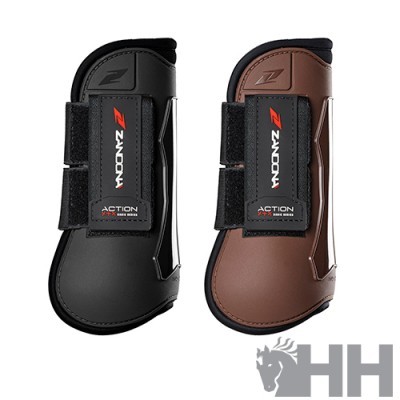 Dois protetores para cavalo preto e castanho com fecho em velcro e etiquetas