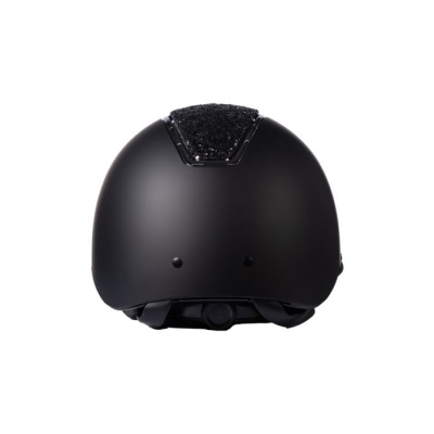 Capacete preto fosco com textura brilhante no topo e correias ajustáveis