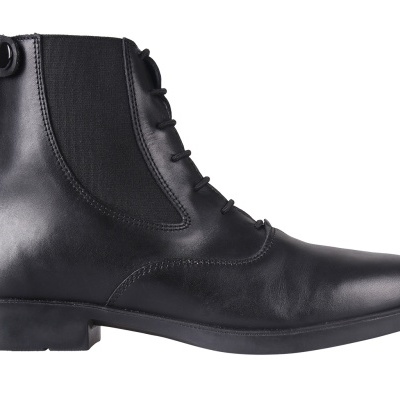 Bota de cano alto masculina em pele preta com atacadores e painel elástico