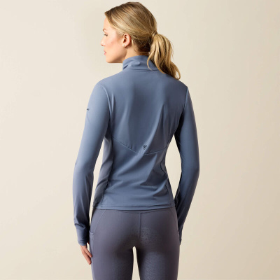 Blusa desportiva azul cinza de manga comprida vista de costas