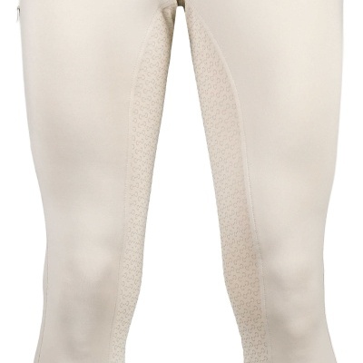 Calças justas creme com bolso e detalhe antiderrapante