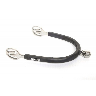 Espora metálica preta com detalhes azuis sobre fundo branco