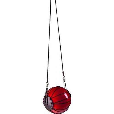 Bolsa redonda vermelha com padrão de bola de basquetebol e alça preta