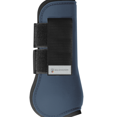 Protetor de couro azul com fecho de velcro preto e etiqueta WALDHAUSEN
