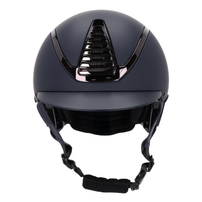 Capacete de equitação azul escuro com ventilações e correia ajustável