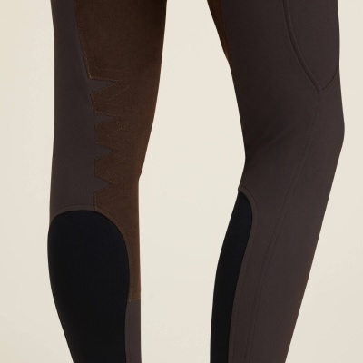 leggings castanhas com detalhes pretos e painel de camurça