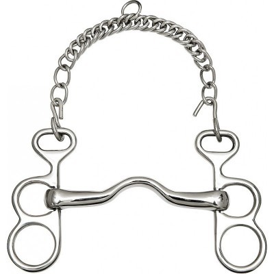 Freio em metal prateado com barra central curvada e corrente