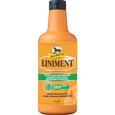 Frasco laranja Absorbine Liniment para músculos e articulações